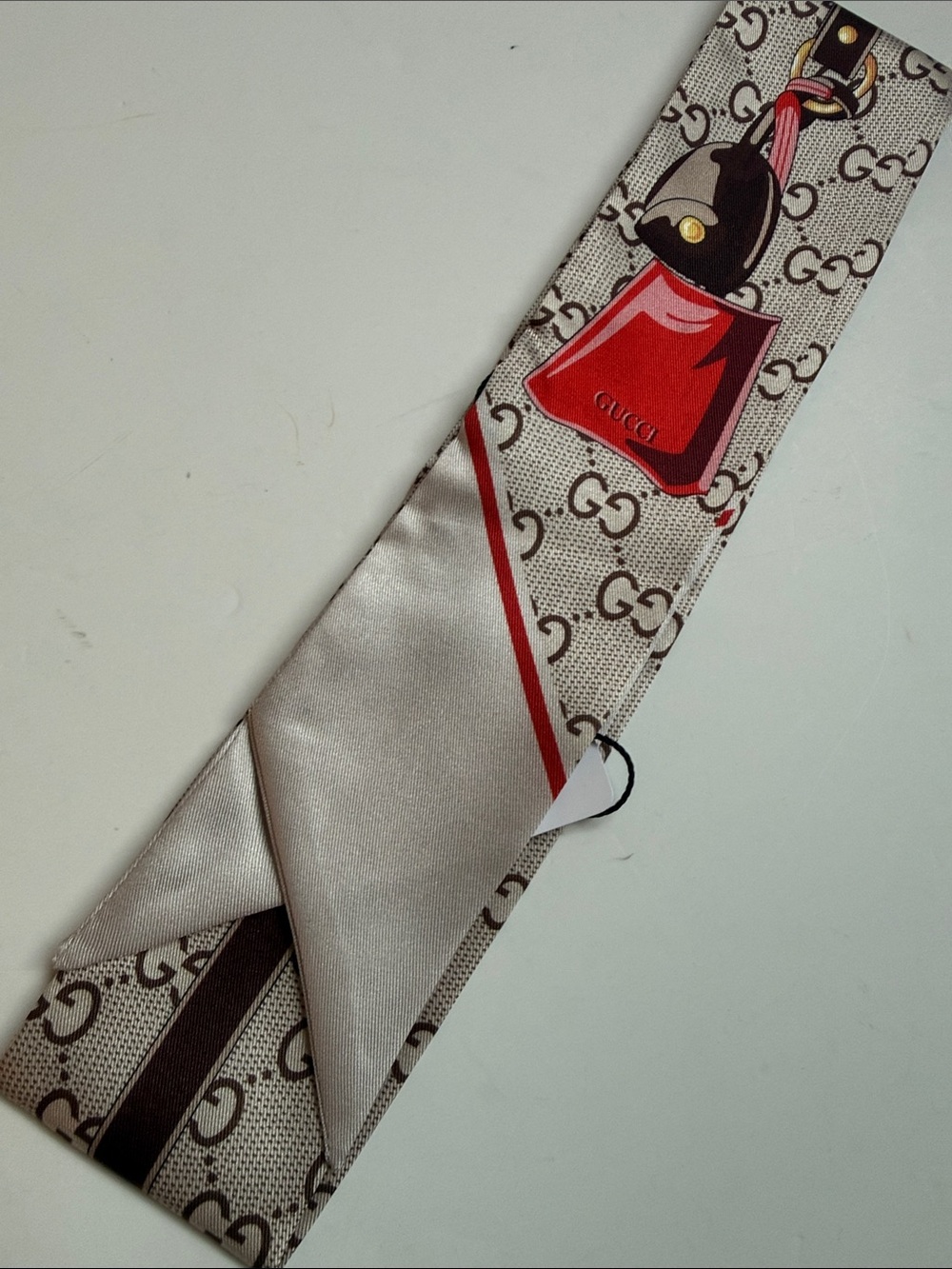 Beige Brown Monogram Twilly with Red/Green Bag Motif - Picture 5 of 14